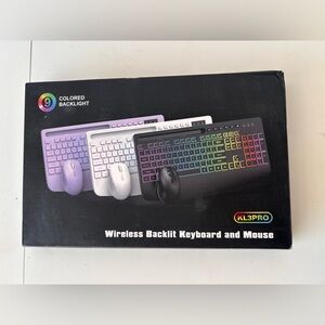 NEW KL3PRO Black Wireless Backlit Keyboard and Mouse Combo With Phone Holder